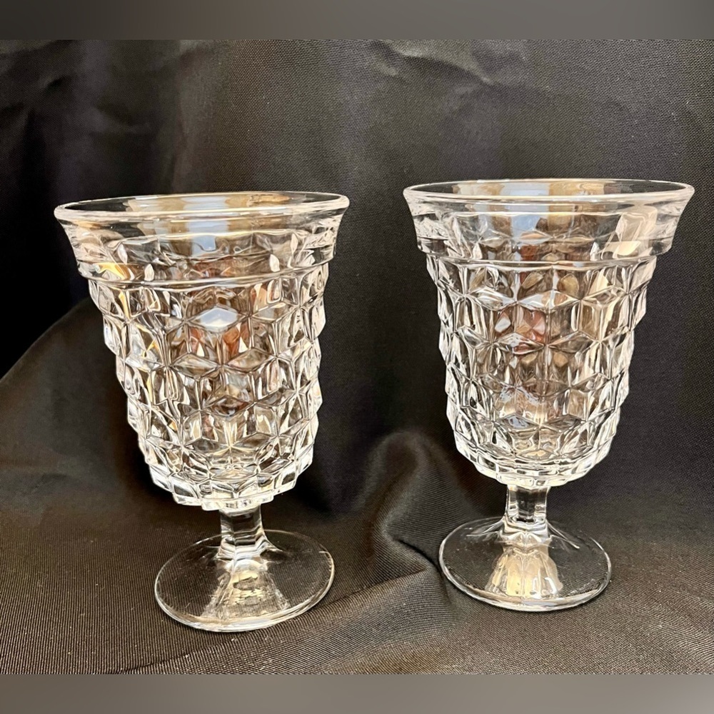 Vintage Fostoria American Clear Cubist Footed Juice Glasses Pedestal Set of 2